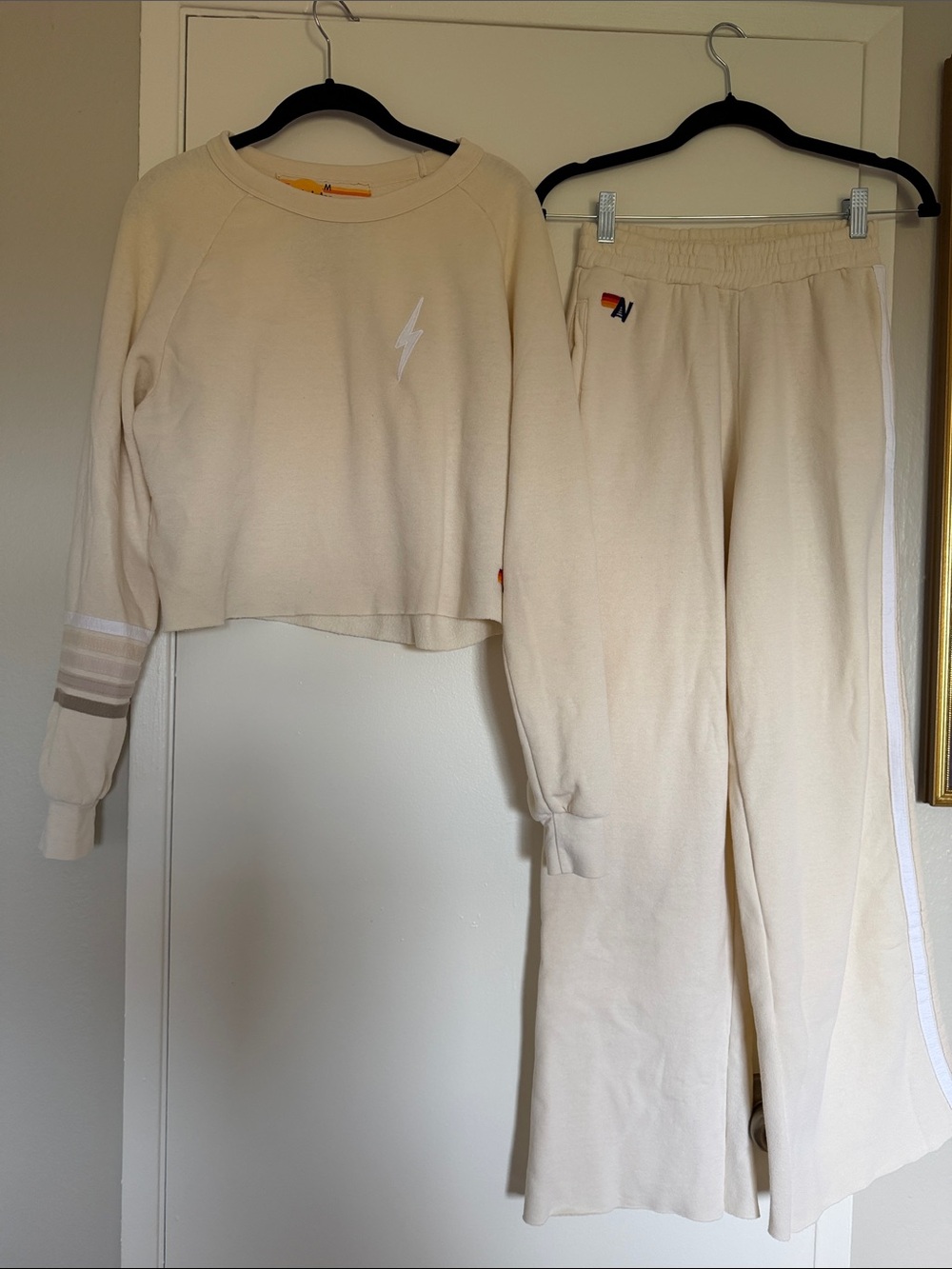 Aviator Nation Cream Lightning Cropped Sweatshirt & Joggers Set